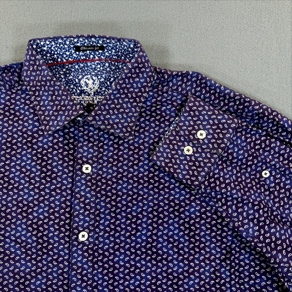 Bugatchi Uomo Mens Classic Fit Paisley Long Sleeve Button Down Shirt Purple XL